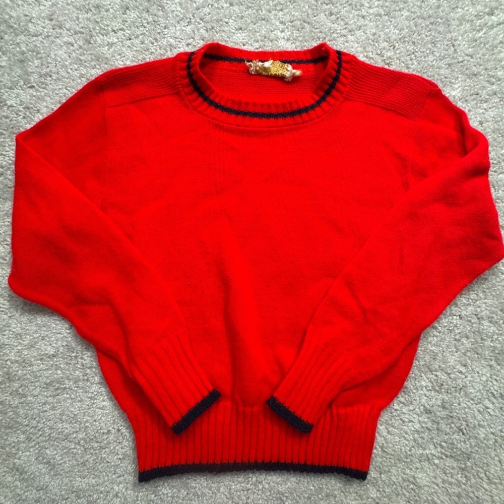 Kate Collins Sweater Women S Red Excellent Vintage Crewneck Black Trim USA Made